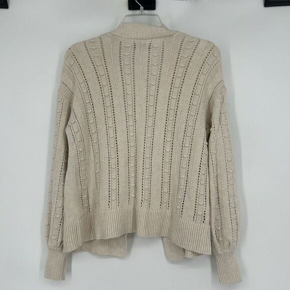 LOFT Bobble Cardigan Beige Open Front Long Balloon Sleeves Open Knit Size S - Picture 7 of 11